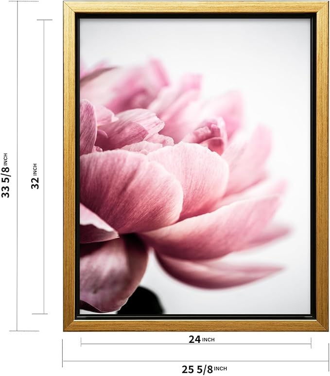 Monem Art Pink Peony Macro Photography Print - Minimalist Floral Art Poster - Wall Decor for Living Room, Bedroom or Office - 24x32 Gold Framed CANVAS Wall Art by Mareike Bohmer