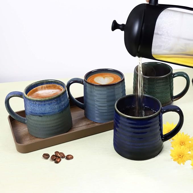 18 Oz Large Ceramic Coffee Mug, 500ml Big Handmade Pottery Tea Cup for Office and Home, Big Handle Easy to Hold, Microwave and Dishwasher Safe, Stylish Texture Glaze (Starry Blue)