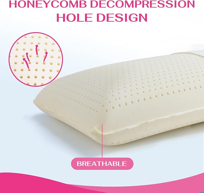 100% Talalay Latex Pillow Bed Pillow for Sleeping, Extra Soft Natural Latex Sleeping Pillow for Back, Stomach or Side Sleepers, Removable Breathable Cotton Cover (1, Standard (High Loft))