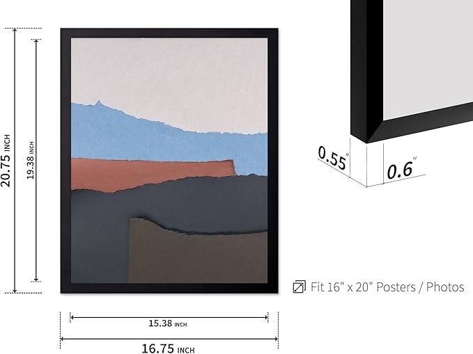 Monem Art Abstract Mountain Landscape Collage Print - Minimalist Scandinavian Art Poster - Wall Decor for Living Room, Bedroom or Office - 16x20 Black Framed Wall Art by Mareike Bohmer