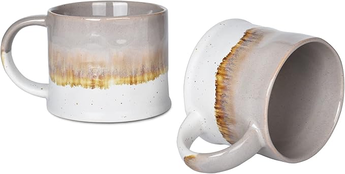 Bosmarlin Medium Ceramic Coffee Mug Set of 2, 15 oz, Stoneware Tea Cup for Office and Home, Dishwasher and Microwave Safe (Grey, 2)