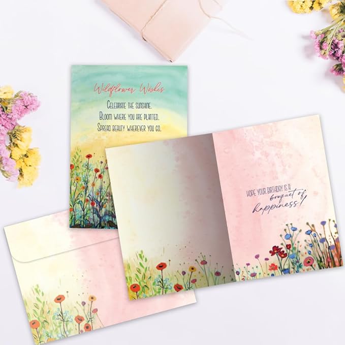 Tree-Free Greetings - Birthday Cards - Artful Designs - 1 Card + Matching Envelope - Made in USA - 100% Recycled Paper - 5"x7" - Summer Joy (GO65470)