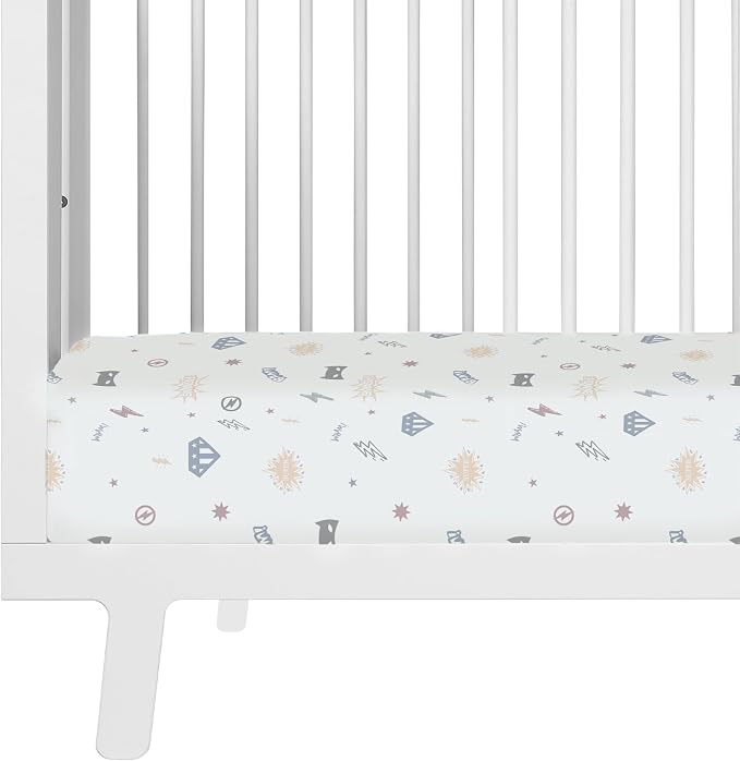Makemake Organics GOTS Certified Organic Cotton Fitted Crib Sheet Soft Breathable Superheros (28"x52", Mighty Heros)