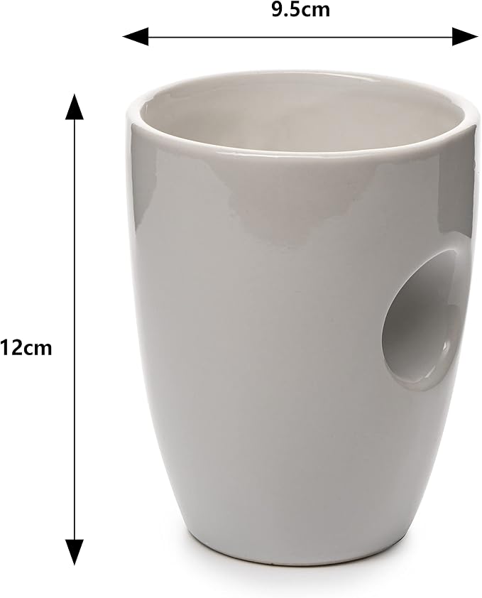 Full Handwarmer Mug 12oz, Central Grip To Comfy Warm Your Hands & Fingers While Drinking Your Favorite Hot Drink, Hand Warmer Cup, Ceramic and Hand Painted - Finger Insert Holds Warmth Gift (White)