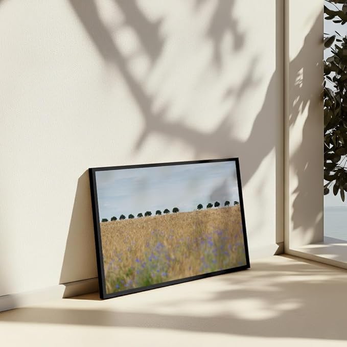 Monem Art Golden Meadow Horizon Landscape Print - Minimalist Nature Photography Poster - Wall Decor for Living Room, Bedroom or Office - 12x16 Black Framed CANVAS Wall Art by Mareike Bohmer