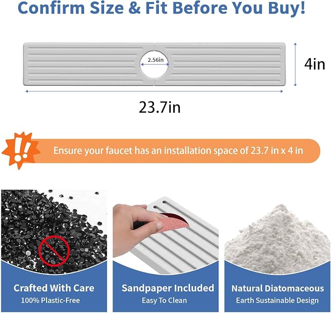 Stone Faucet Mat for Kitchen Sink, Water Absorbing Sink Water Splash Guard, Fast-Drying Kitchen Sink Faucet Mat, Durable Protector and Stone Drying Mat for Kitchen Counter Bathroom Sink