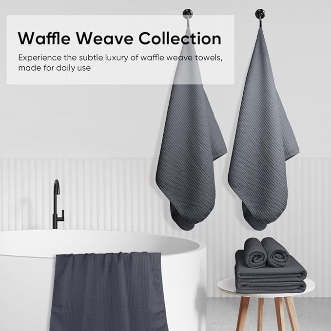 HOMEXCEL 6 Piece Premium Towels Set, 2 Bath Towels, 2 Hand Towels, and 2 Wash Cloths, Soft, Highly Absorbent and Quick Dry Microfiber Waffle Towel for Bathroom, Gym, Shower, Hotel, and Spa, Grey