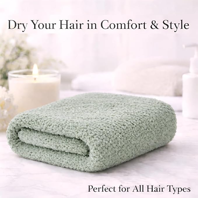 Luxury Microfiber Hair Towel Wrap for Women - Quick Dry, Super Absorbent Hair Turban, Soft & Lightweight Anti-Frizz Towel for Long, Thick & Curly Hair (Sage Green, 48" × 24")