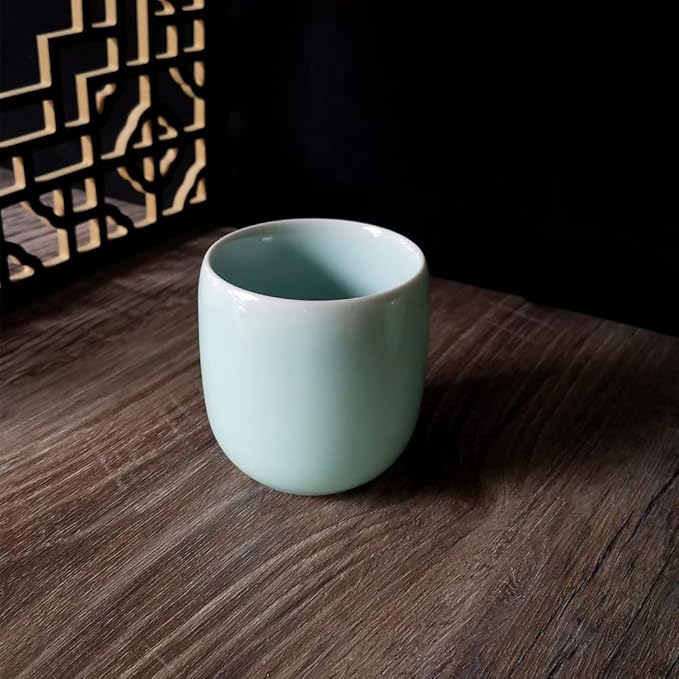 Teacups 5-Ounce Japanese Style Coffee Cup Glazed Porcelain Mugs Beer Handmade Celadon(1, Sky Blue)