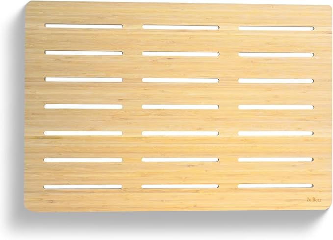 Bamboo Shower Mat 34.5 x 22.5 x 1.7, Solid Slatted Wooden Bath Mat, No Coating, One-Piece Design, Non-Slip Surface for Bathroom, Spa, Indoor Entryway, Available in 3 Sizes