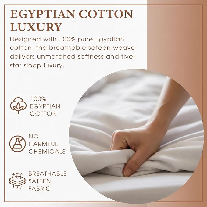 THE ART BOX Certified 100% Egyptian Cotton Sheets, Twin XL Sheet, 1000 Thread Count Hotel Quality Sateen Weave, 4 Pc Luxury Bed Sheet Set, White Sheets with Elasticized Deep Pocket