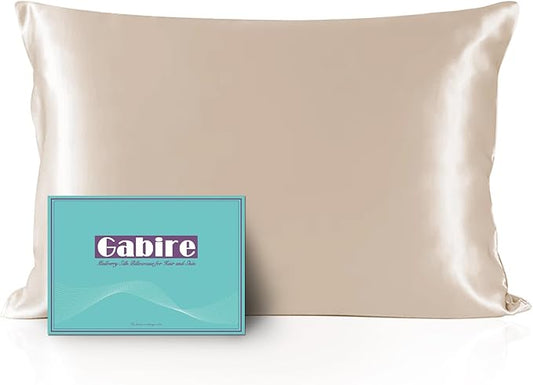 Gabire Mulberry Silk Pillow Case for Hair and Skin Prevent Acne Pillowcases Both Sides Real Silk Pillowcases Organic Silk Pillowcase with Hidden Zipper, Champagne, Queen (20"×30")