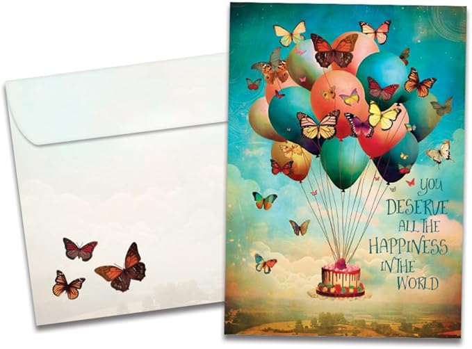 Tree-Free Greetings - Birthday Card - Artful Designs - 1 Card + Matching Envelope - Made in USA - 100% Recycled Paper - 5 x 7 - Happiness Balloons (GO69860)