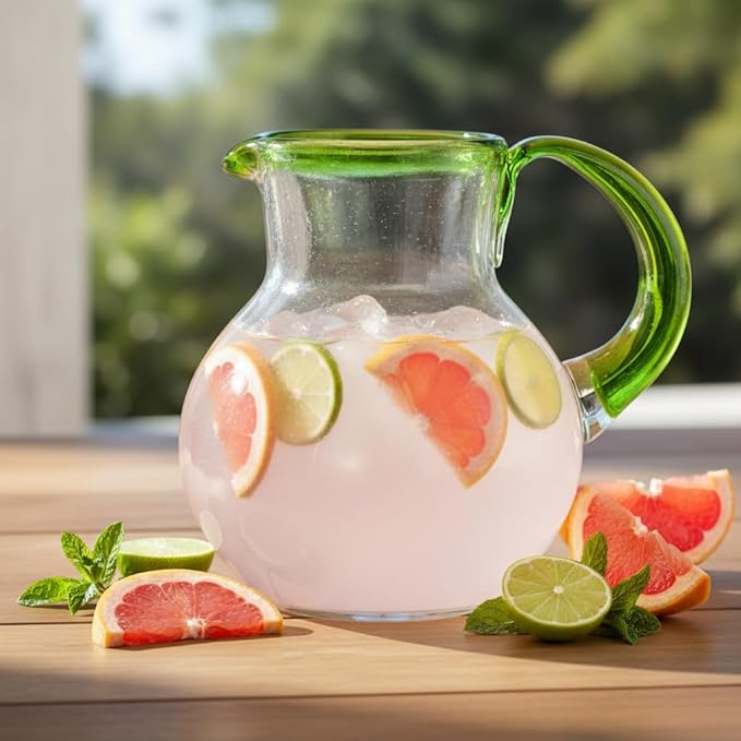 10 Strawberry Street Lime Rim Mexican Glassware, Pitcher