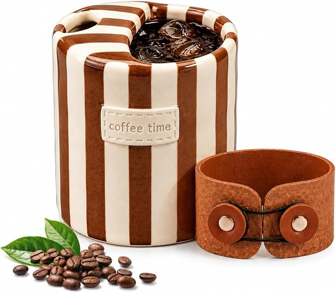Shelprojsu 10oz Ceramic Travel Coffee Mug,Ceramic Mug with Sip hole Hand Painted Coffee Mugs with Sleeve Cup,Can Work as a Gift Ideal for Coffee Lovers (Brown)