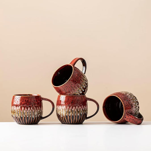 20oz Large Coffee Mug - Unique Handcrafted Look Ceramic Cup, Large Tea Mug, Microwave & Dishwasher Safe (red,Set of 4)