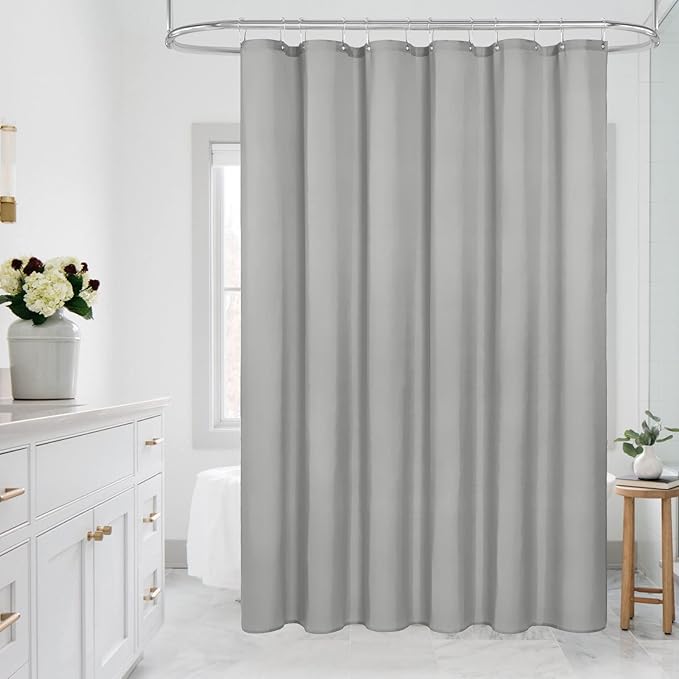 MitoVilla Extra Long Grey Shower Curtain Liner, Fabric Bath Curtain Liner with Hooks for Hotel Bathroom Decor, Water Proof, Machine Washable, 72 x 84 Inch