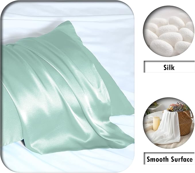 Natural Mulberry Silk Pillowcase for Hair and Skin Queen Size 20"X30" Pillow Case with Hidden Zipper Soft Breathable Smooth Cooling Silk Pillow Covers for Sleeping (Sage Green,Queen,1Pcs)