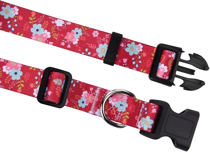 Mihqy Dog Collar with Bohemia Floral Tribal Geometric Patterns - Soft Ethnic Style Collar Adjustable for Small Medium Large Dogs(Red Flower,M)