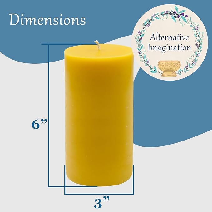 100% Pure Beeswax Candle – Long Lasting Burn – Non-Toxic & Hypoallergenic – Natural Honey Aroma – Handcrafted – Sustainably Sourced – Alternative Imagination – 3x6 Inch – Natural Yellow – 2 Pack
