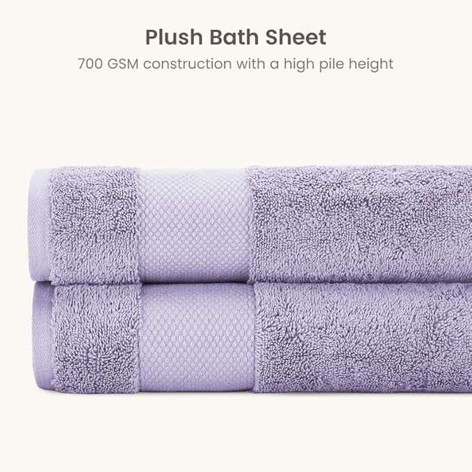 BIOWEAVES 100% Organic Cotton Bath Sheet Set of 2 | Soft Oversized Bath Towels | 700 GSM Premium Bath Towel Sheet Set GOTS Certified - Lavender