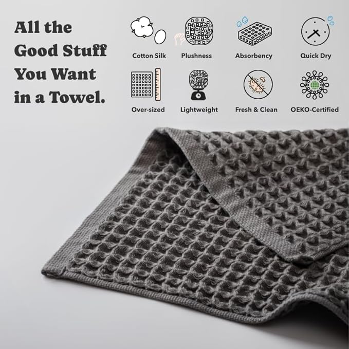 Luxury Organic Japanese Cotton Waffle Bath Towel | Thick, Absorbent, Quick Dry Bathroom Towels for Shower, Sauna, Onsen| Hotel & Spa Quality, Gift-Ready (Smoke Grey, Bath Sheet Set (3-Piece))