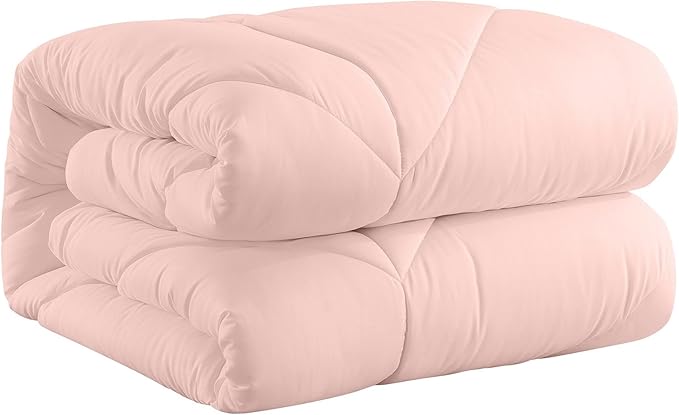 Feather and Loom Chevron Stitch Down Alternative All Seasons Comforter - Soft and Easy Care Microfiber Cover, Hypoallergenic High Loft Fiber Fill, Machine Washable Color: Blush Size: Twin