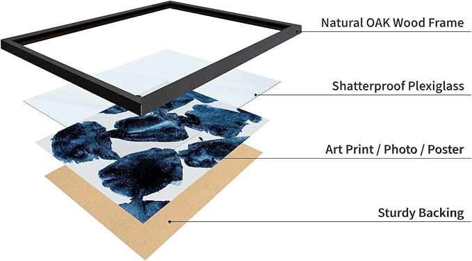 Monem Art Blue Abstract Watercolor Texture Print - Minimalist Modern Art Poster - Wall Decor for Living Room, Bedroom or Office - 16x20 Black Framed Wall Art by Mareike Bohmer
