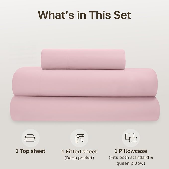 California Design Den Soft 100% Organic Cotton Sheets Twin XL Size Set - Soft and Crisp Percale, Twin XL Sheet Sets with Deep Pockets, Breathable and Durable Bedding (Pink - Chalky Tone)
