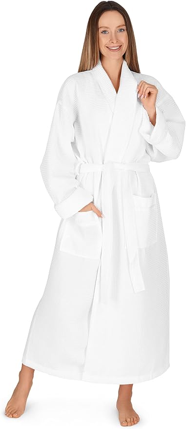 Women's Waffle Robe by Boca Terry, Lightweight Waffle Knit Summer Bathrobe | Full length, soft spa & hotel bath robe for women