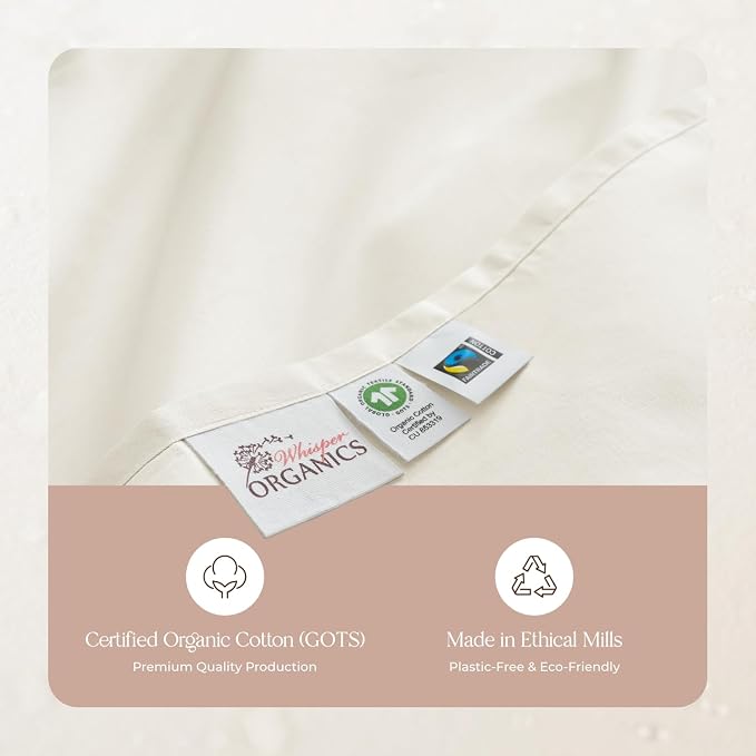 Organic Twin XL Fitted Sheet Only Deep Pocket - 100% Organic Cotton Sheets with Breathable 300 Thread Count Sateen Weave GOTS & Fairtrade Certified - Soft Fitted Bed Sheets Only (Natural, Twin XL)