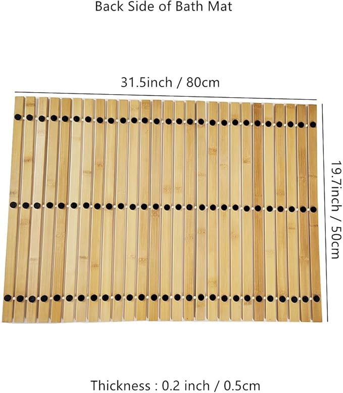 HJJKKH Bath Mat, Wooden Bathroom Mat Rayon Derived from Bamboo 31.5"x19.7", Rollable Non-Slip Floor Mat, Wooden Shower Mat for Bathroom, Bathtub, Spa, Sauna, Hot Tub & Outdoor Use
