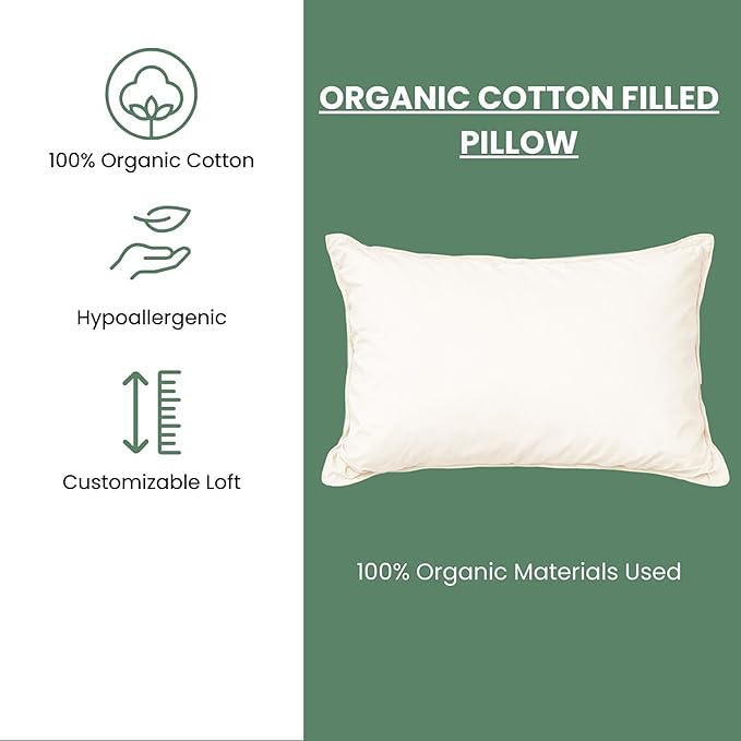 OrganicTextiles 100% Organic Cotton Pillows with Removable Organic Cotton Cover (King Size, 2-Pack), GOTS Certified, Neck Pain Relief Help, Head Support, for Side Back Stomach Sleeper
