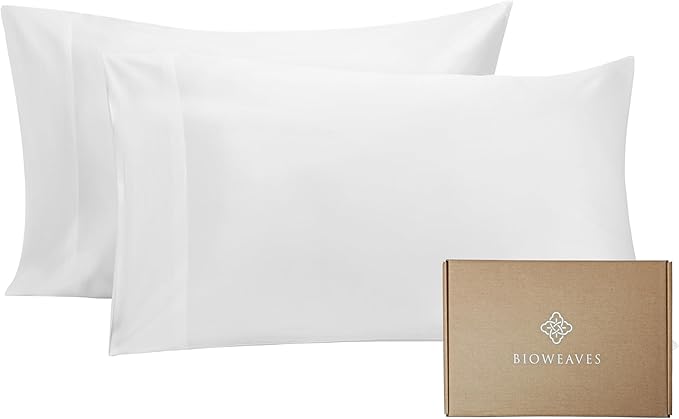 BIOWEAVES 100% Organic Cotton King Pillow Cases 300 Thread Count Soft Sateen Weave GOTS Certified – King Size, Set of 2, White