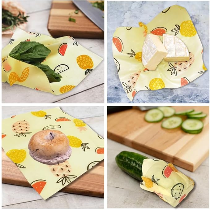 Organic Beeswax Wraps - Reusable Food Wrap for Sandwiches, Bread & Cheese | Bee Wrap with multifunctional brush, 3 Sizes Plastic-Free (Multipack)