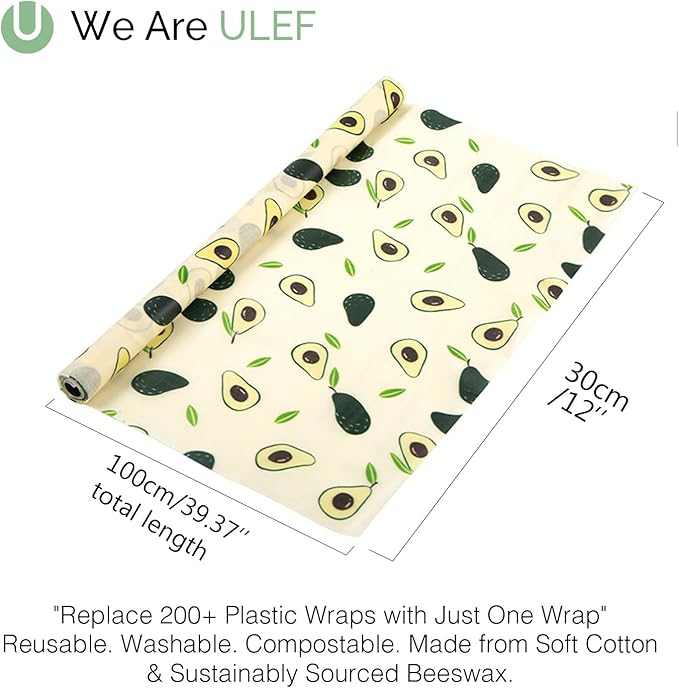 Beeswax Wrap ROLL (13" x 40") - Cut-to-Size Reusable Food Wraps, DIY Customizable Beeswax Food Wrap for Bread, Sandwiches & Bowls, Eco Friendly Sustainable Zero Waste Plastic Free Storage