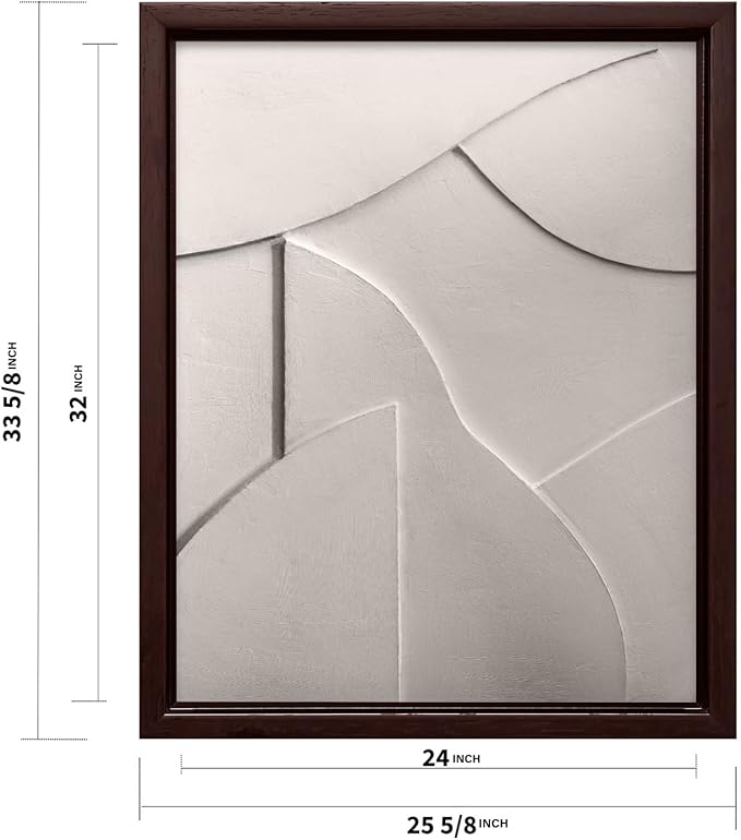 Monem Art Minimalist White Geometric Texture Print - Abstract Scandinavian Wall Art Poster - Wall Decor for Living Room, Bedroom or Office - 24x32 Brown Framed CANVAS Wall Art by Mareike Bohmer