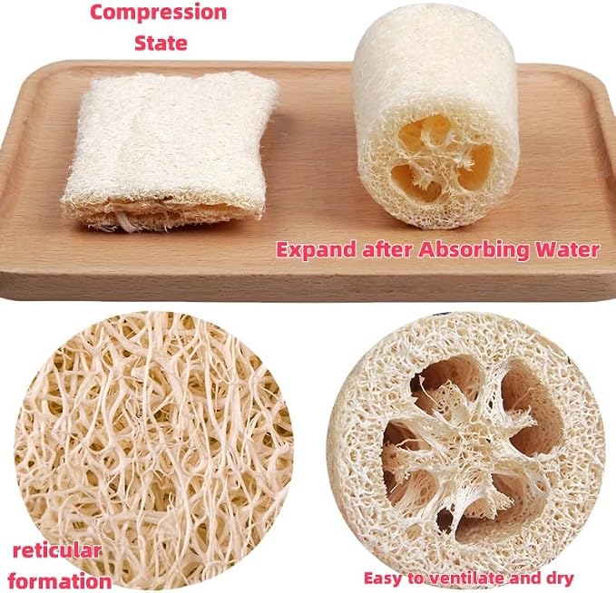 Loofah Body Scrubber Sponge 5-Pack - Natural Exfoliating Sponges for Bath & Shower, Biodegradable Luffa for Smooth & Glowing Skin, Spa Gift Set, Dye-Free, Vegan