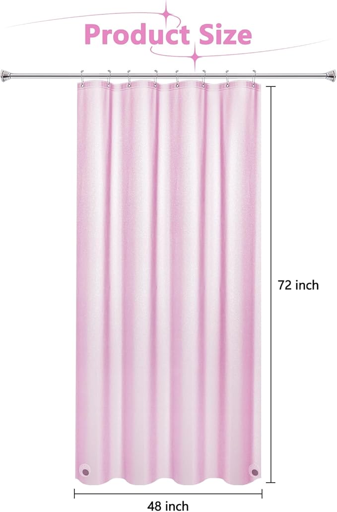 Seenus Dreamy Pink Glitter PEVA Shower Stall Curtain 48 x 72 inch, Waterproof Plastic Sparkle Shower Curtain Liner with Large Magnets, Blingbling Shimmery Bathroom Shower Curtain Rose Pink