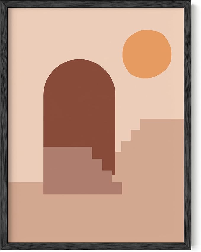 Y2K BOO Abstract Architecture UNFRAMED Wall Art Archway Stairs Sun Geometric Shapes Earth Tones Terracotta Mid Century Modern 12x16 Inch Heavyweight Paper Studio Decor