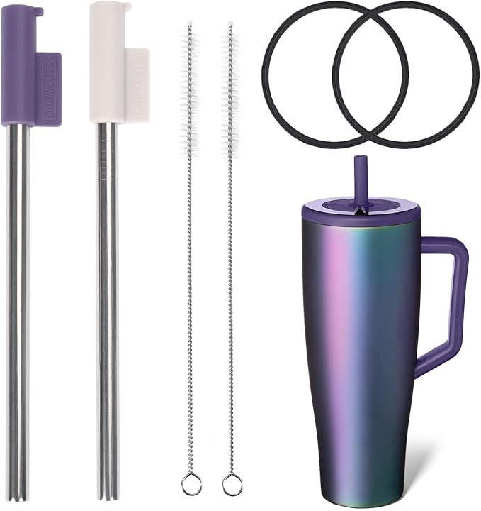Jetstop Straw Kit Compatible with Brumate Era 40 oz - 2 Stainless Steel Straws with Silicone Straw Connectors, Sealing Rings & Cleaning Brushes - Reusable Accessories for Brümate Tumbler
