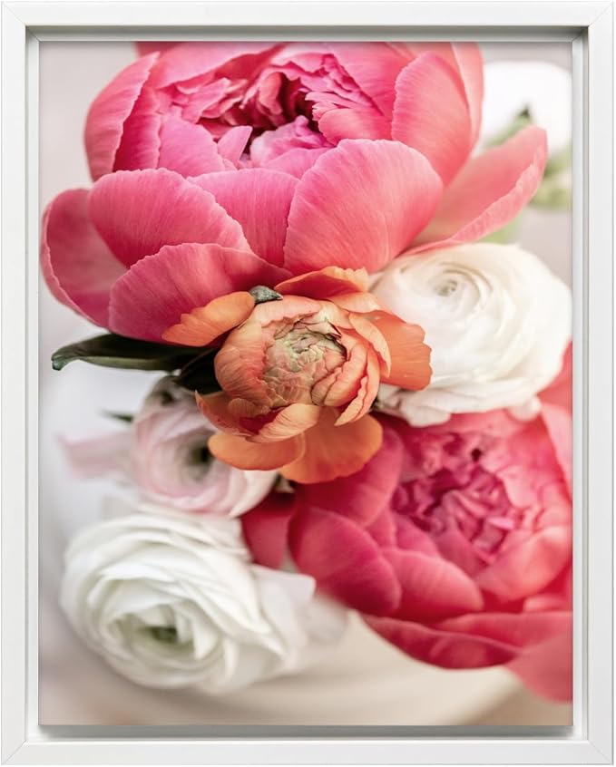 Monem Art Pink Peony Floral Macro Photography Print - Romantic Flower Art Poster - Wall Decor for Living Room, Bedroom or Office - 8x10 White Framed CANVAS Wall Art by Mareike Bohmer
