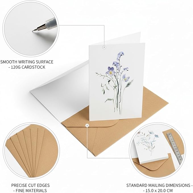 10-Pack Botanical Blank Greeting Cards with Envelopes, 5.9 x 7.9 Inch Nature-Themed Cardstock Set for Personal Correspondence and Notes