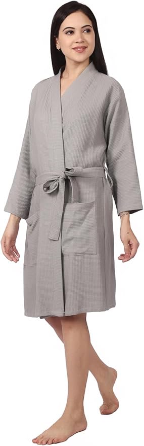 Women's Waffle Bathrobe – 100% Cotton, Lightweight & Absorbent, Spa Robe, Hotel & Lounge Robe