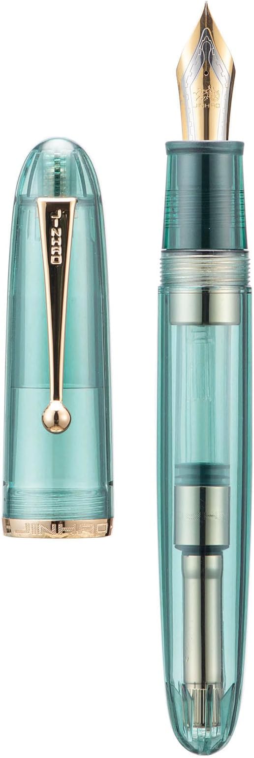 Jinhao 9019 DaDao Series Fountain Pen, Size 8 Fine Nib with Large Ink Converter, Transparent Light Blue Acrylic Design Smooth Writing Pen (Gold Trim)