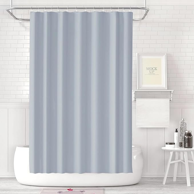 timecity Grey Shower Curtain Liner Plastic Bath Curtain with 3 Magnets Thickened Water Proof Quick Drying Shower Curtain Set with 12 White Hooks Plastic Shower Liner for Bathroom Shower,71x71inch