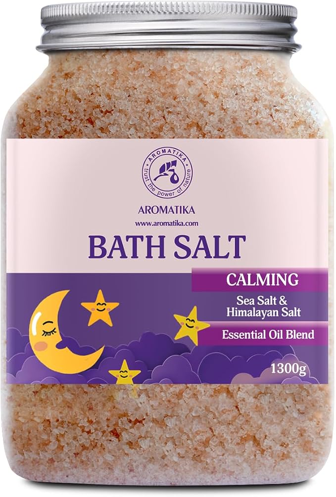 Calming Bath Salts 46 Oz - 1300g - w/Sandalwood & Lavender & Bergamot Essential Oils - Natural Bath Sea Salts 1.3 kg - Good Sleep - Relaxing - Body Care - Beauty - Aromatherapy