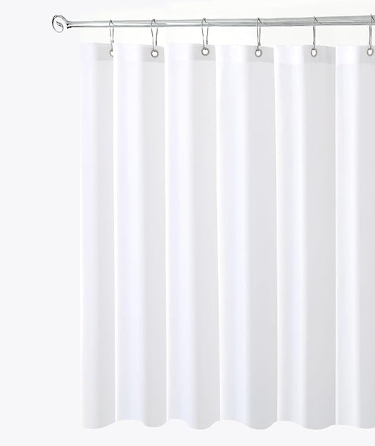 Biscaynebay Fabric Shower Curtain Long Stall Liners 54" Width by 78" Length, White Water Resistant Bathroom Curtains, Rust Resistant Grommets (9 Holes) Weighted Bottom Machine Washable