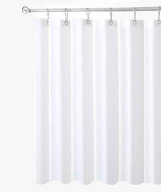 Biscaynebay Fabric Extra Long Shower Curtain Liners 72" Width by 96" Length, White Water Resistant Bathroom Curtains Rust Resistant Grommets Top Weighted Bottom Machine Washable