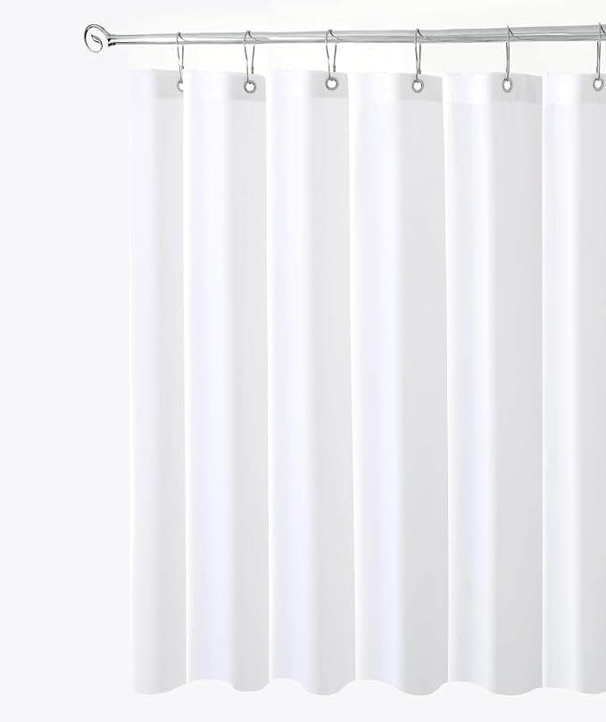 Biscaynebay Fabric Shower Stall Curtain Liners, White 48 Inch Width by 72 Inch Length, Water Resistant Bathroom Curtains, Rust Resistant Grommets (8 Holes) Weighted Bottom Machine Washable